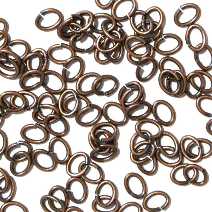 Antique Copper Large Oval Jump Rings / 100 Pack / 3x5mm ID / 17 Gauge / Sawcut / Open / Plated Brass