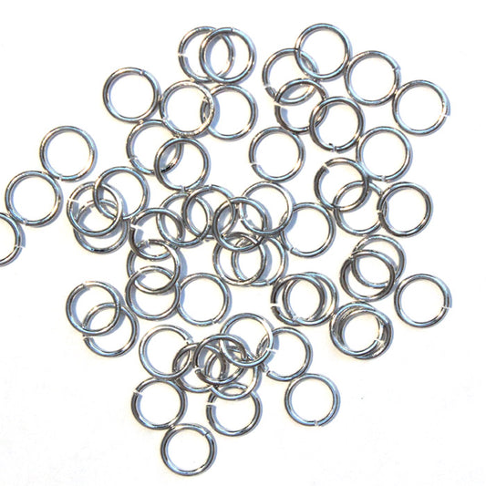 Bright Rhodium 6mm ID Round Jump Rings / 100 Pack 19 Gauge Sawcut Open Plated Brass