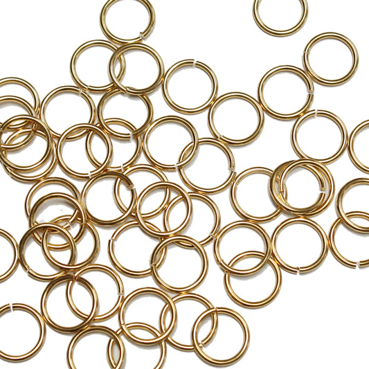 Gold Plate 8mm ID Round Jump Rings / 100 Pack / 18 Gauge / Sawcut / Open / Plated Brass