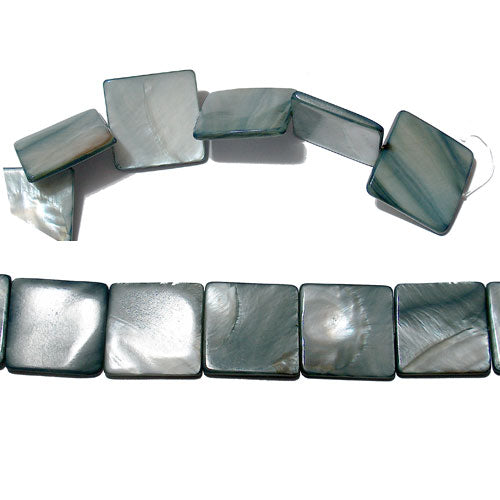 30mm Flat Square Grey Shell Beads / 13 Bead Strand / large necklace bracelet jewelry craft beads