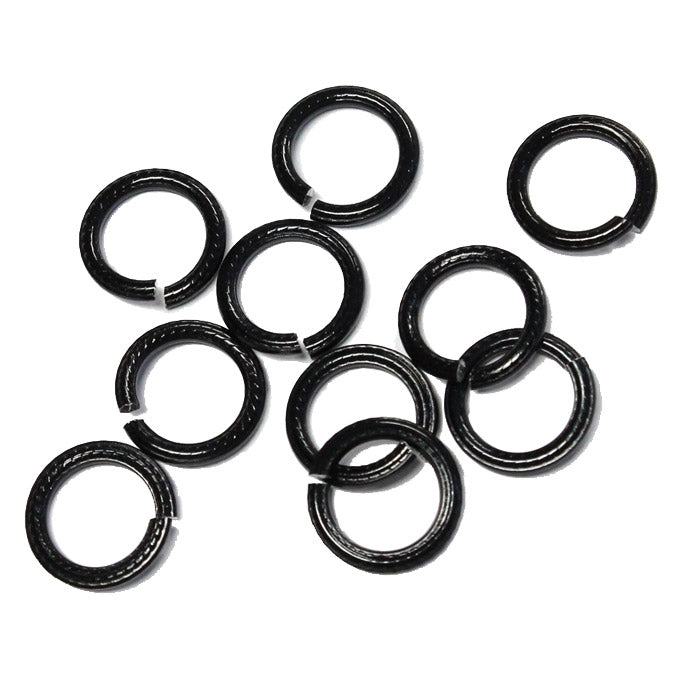 BLACK 10mm Rope Pattern Jump Rings /  sawcut round open anodized aluminum
