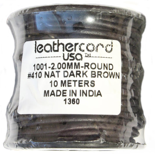 NATURAL DARK BROWN 2mm Round Leather Cord / 10m Roll
