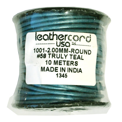 METALLIC TRULY TEAL 2mm Round Leather Cord / 10m roll / Leathercord USA 58 / necklace bracelet lace cord