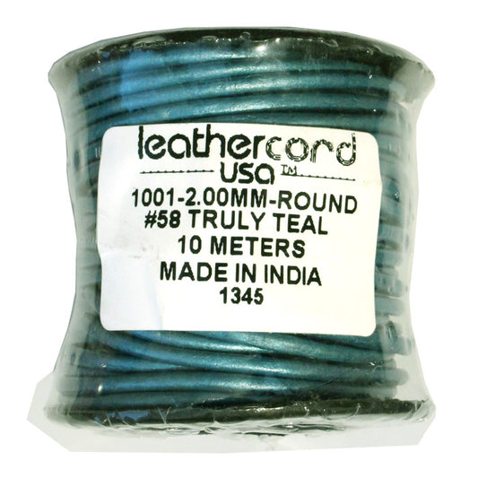 METALLIC TRULY TEAL 2mm Round Leather Cord / 10m Roll