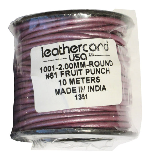 METALLIC FRUIT PUNCH 2mm Round Leather Cord / 10m roll
