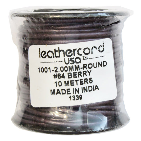 METALLIC BERRY 2mm Round Leather Cord / 10m Roll