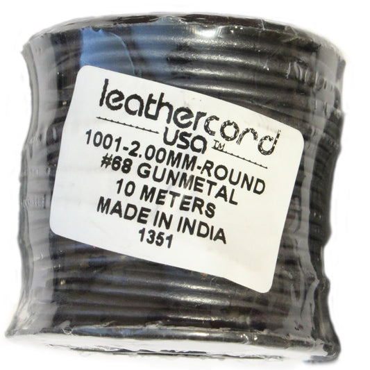 METALLIC GUNMETAL 2mm Round Leather Cord / 10m Roll
