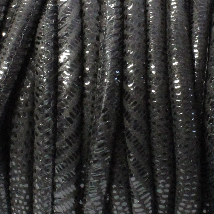 5mm BLACK GECKO Print Stitched Suede Round Leather Cord / sold by the meter / Leather Cord USA