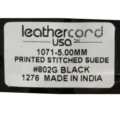 5mm BLACK GECKO Print Stitched Suede Round Leather Cord / sold by the meter / Leather Cord USA