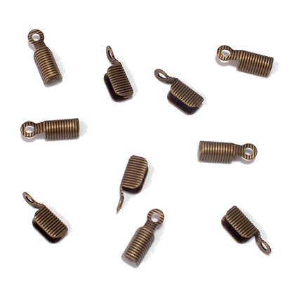 Antique Bronze Leather Crimp Ends / 10 Pack / 3 x 11mm with 1.5mm eye