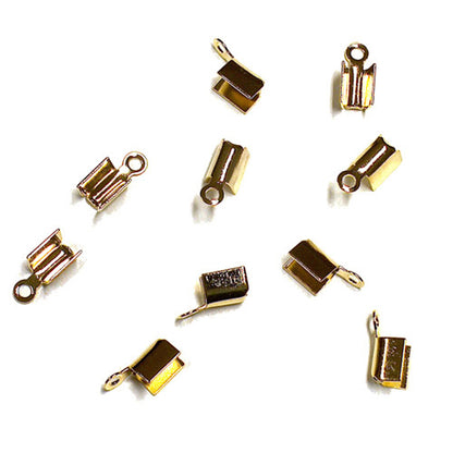 Bright Gold Small Leather Crimp Ends / 10 Pack / 2 x 8mm with 1mm eye