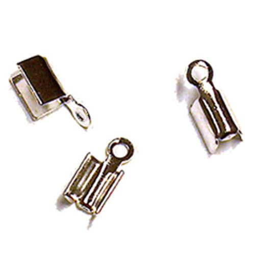 Bright Silver Small Leather Crimp Ends / 10 Pack / 2 x 8mm with 1mm eye
