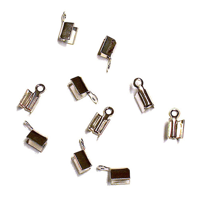 Bright Silver Small Leather Crimp Ends / 10 Pack / 2 x 8mm with 1mm eye
