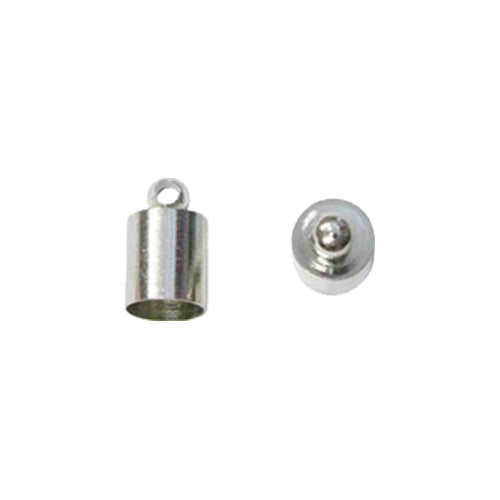 6mm End Cap with Loop Bright Rhodium / 100 Pack / 6mm x 9.6mm long / kumihimo or bead crochet bracelet necklace end caps