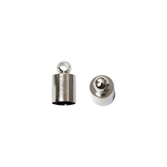 5mm End Cap with Loop Bright Rhodium / 100 Pack / 5mm x 9mm long / kumihimo or bead crochet bracelet necklace end caps