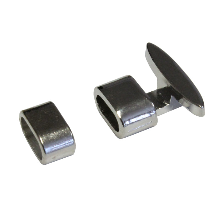 Silvertone Bracelet T Bar Hook Clasp / 9.5 x 4.5mm ID / for large diameter leather cord bracelets