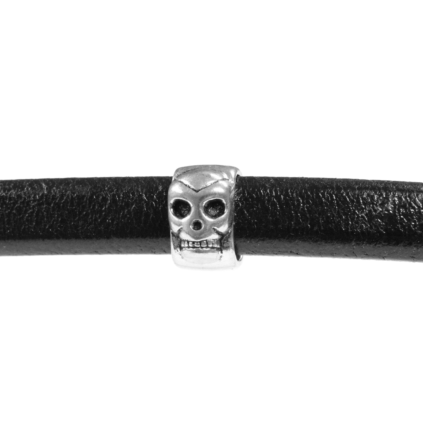 Skull Slider Spacer Bead Antique Silver / 10 x 7mm / for use with licorice or Regaliz cords