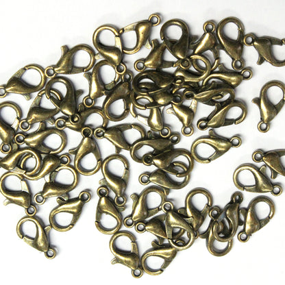 12mm Lobster Clasp / 10 Pack / plated zinc with an antique bronze finish
