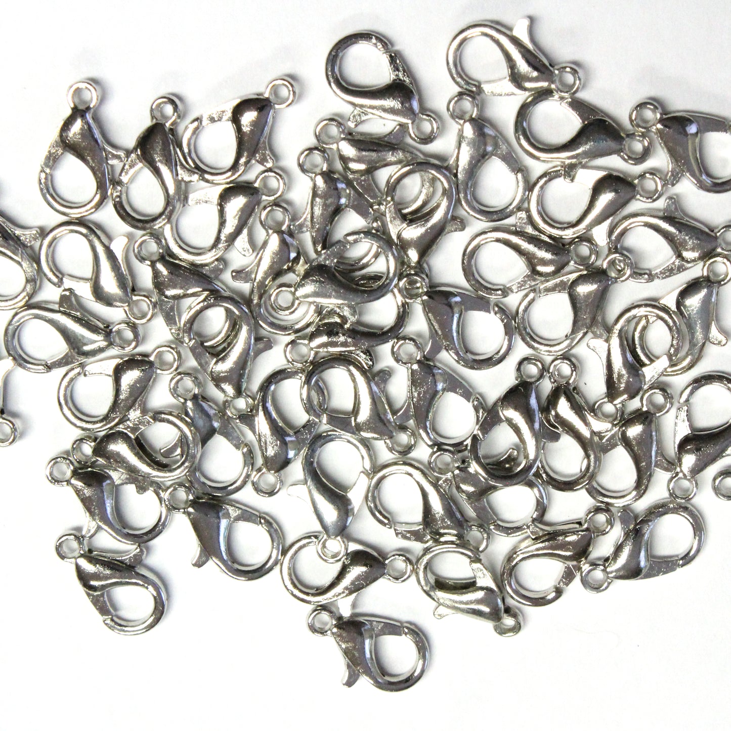 12mm Lobster Clasp  / 10 Pack /  plated zinc with a bright rhodium finish