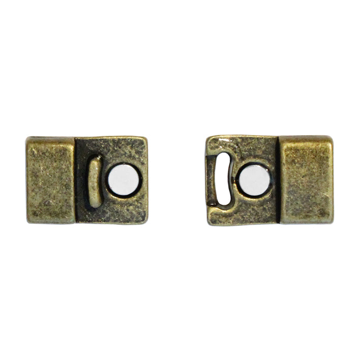 10mm Flat Magnetic Clasp With Tab / zinc alloy with antique bronze finish / ID 10 x 2mm /  clasp for 10mm flat leather cord