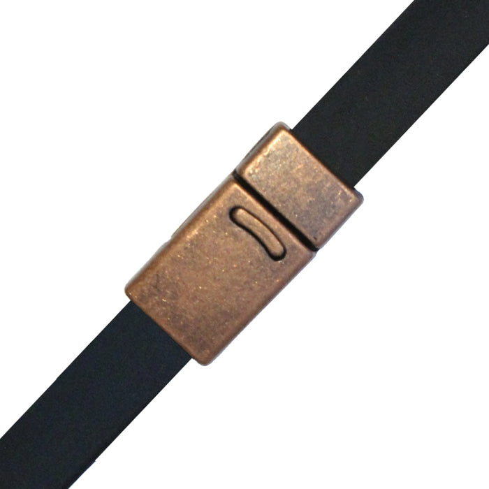 10mm Flat Magnetic Clasp With Tab / zinc alloy with antique copper finish / ID 10 x 2mm /  clasp for 10mm flat leather cord