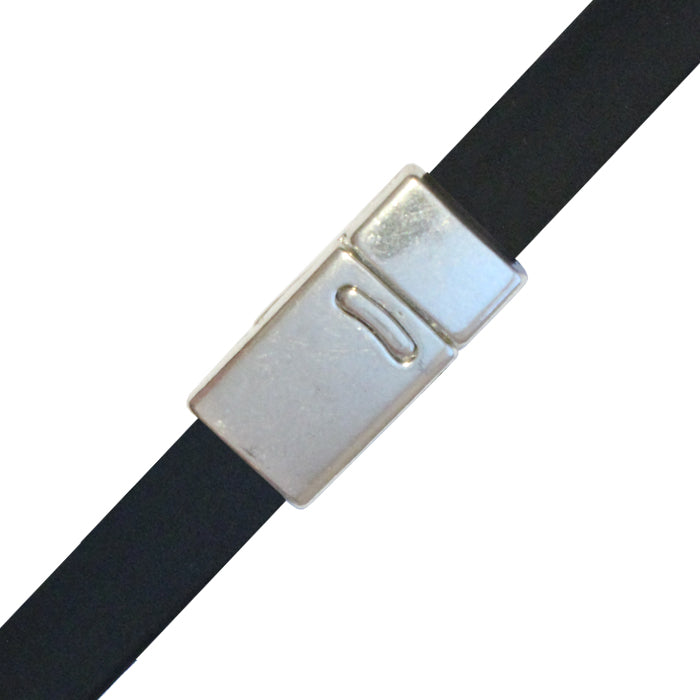 10mm Flat Magnetic Clasp With Tab / zinc alloy with a bright silver finish / ID 10 x 2mm / clasp for 10mm flat leather cord