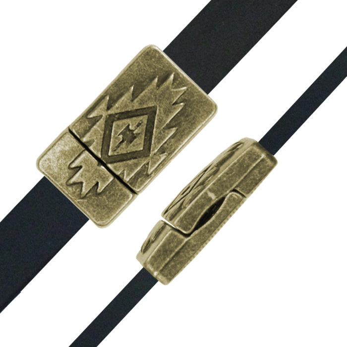10mm Aztec Flat Magnetic Clasp / zinc alloy with antique bronze finish / ID 10 x 2mm / clasp for 10mm flat leather cord