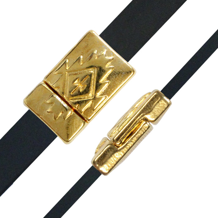 10mm Aztec Flat Magnetic Clasp / zinc alloy with a bright gold finish / ID 10 x 2mm / clasp for 10mm flat leather cord