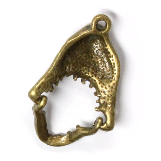 30mm Open-Mouthed Shark Head Charm / zinc alloy with antique bronze finish / with movable hinged jaw