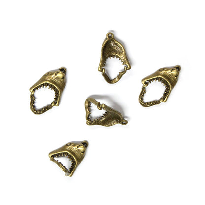 30mm Open-Mouthed Shark Head Charm / zinc alloy with antique bronze finish / with movable hinged jaw