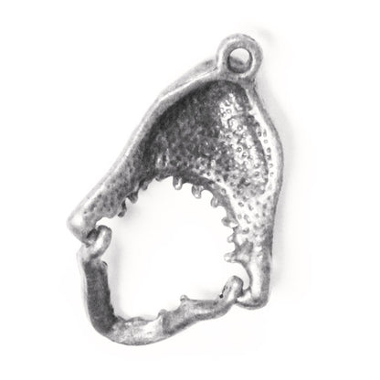 30mm Open-Mouthed Shark Head Charm / zinc alloy with antique silver finish / with movable hinged jaw