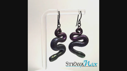 Dark Rainbow Serpent Earrings / 50mm length / black niobium hook earwires