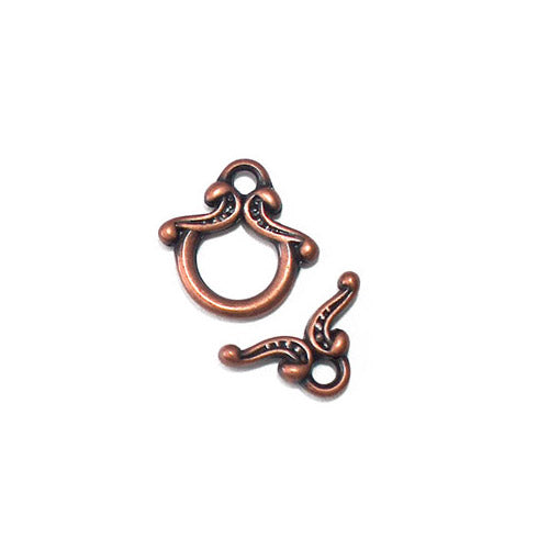 Antique Copper Twin Curl Toggle Clasp / 10 Pack / 12 long ring with 12mm wide bar