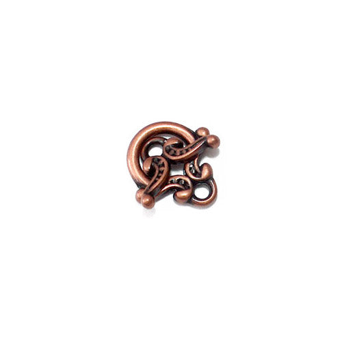 Antique Copper Twin Curl Toggle Clasp / 10 Pack / 12 long ring with 12mm wide bar