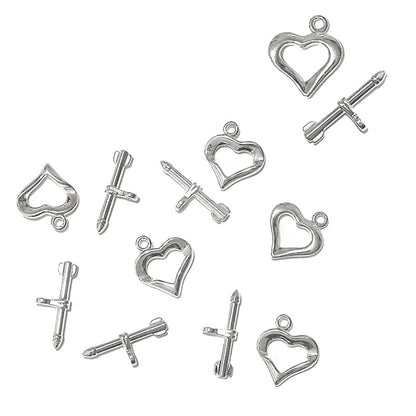 Heart and Arrow Toggle Clasp / bright silver finish / plated zinc alloy