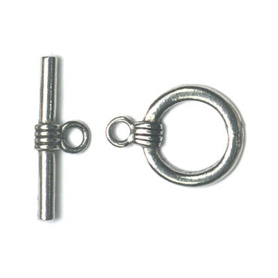 Antique Silver Four Ring Pattern Toggle Clasp / plated base metal / 21mm long (including eyelet) with a 16mm (diameter) ring