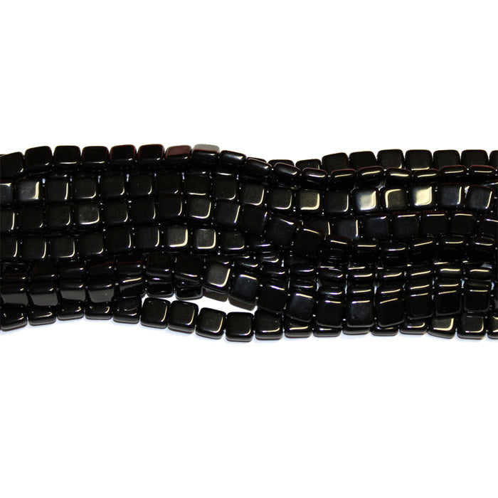6mm Jet Black / 2 Hole CzechMates Tile Beads / 50 Bead Strand