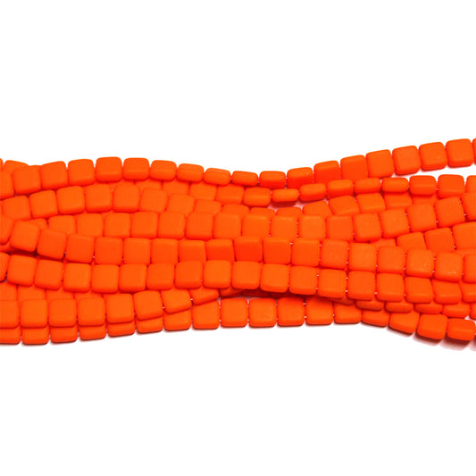 6mm Neon Orange / 2 Hole CzechMates Tile Beads / 50 Bead Strand