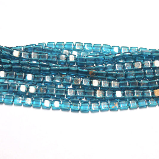 6mm Gold Marbled - Capri Blue / 2 Hole CzechMates Tile Beads / 50 Bead Strand