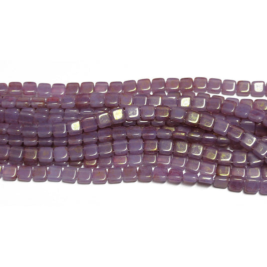 6mm Pink/Topaz Luster - Milky Alexandrite / 2 Hole CzechMates Tile Beads / 50 Bead Strand