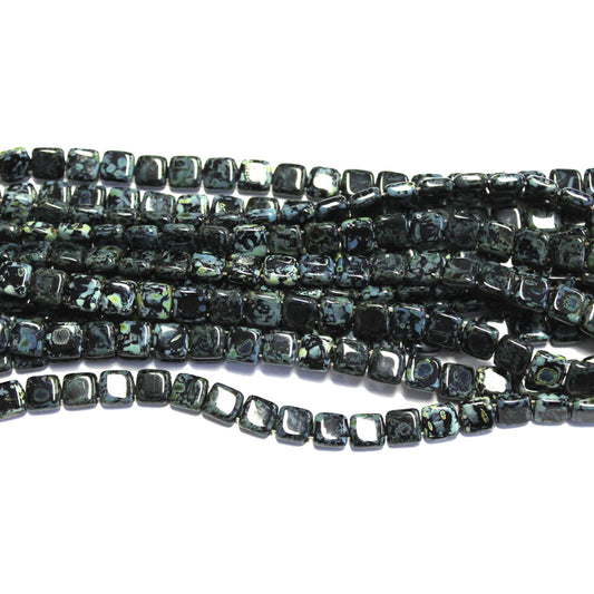 6mm Jet Picasso / 2 Hole CzechMates Tile Beads / 50 Bead Strand