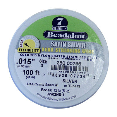 Beadalon 7 Strand Bead Stringing Wire / 100 ft roll (31 m) / Satin Silver / Nylon Coated