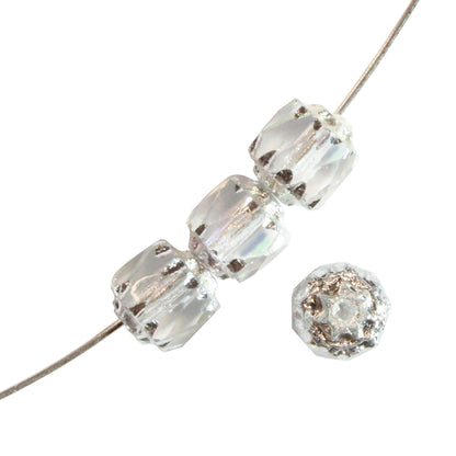 6mm Clear Crystal AB Lantern Beads / Silver Coated Ends / 80 Bead Strand