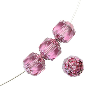 8mm Fuchsia Pink Lantern Beads / Silver Coated Ends / 25 Bead Pack
