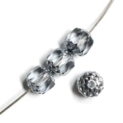 8mm Black Diamond Lantern Beads / Silver Coated Ends / 75 Bead Strand