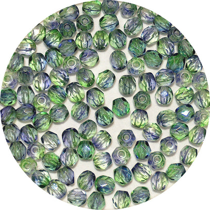 Green Mauve Two-Tone Round Faceted Fire Polished Beads