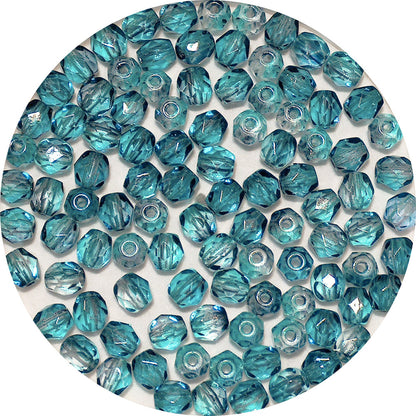 Aqua Grey Two-Tone Round Faceted Fire Polished Beads