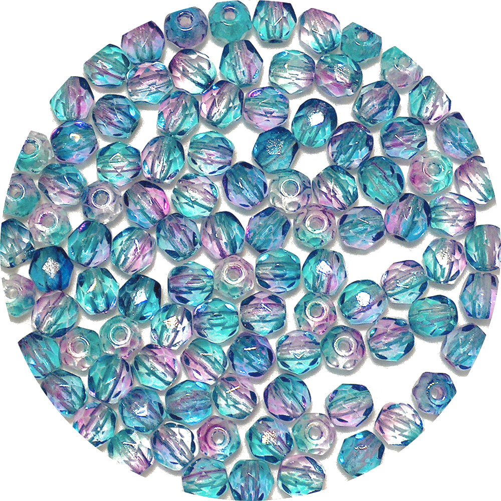 Lilac Mint Two-Tone Round Faceted Fire Polished Beads