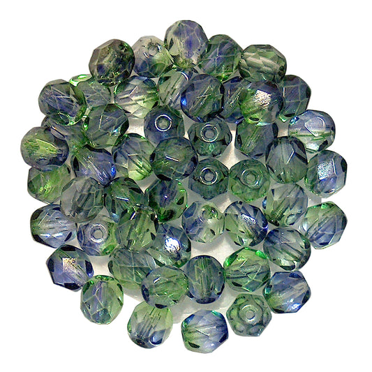 Green Mauve Two-Tone Round Faceted Fire Polished Beads