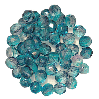 Aqua Grey Two-Tone Round Faceted Fire Polished Beads